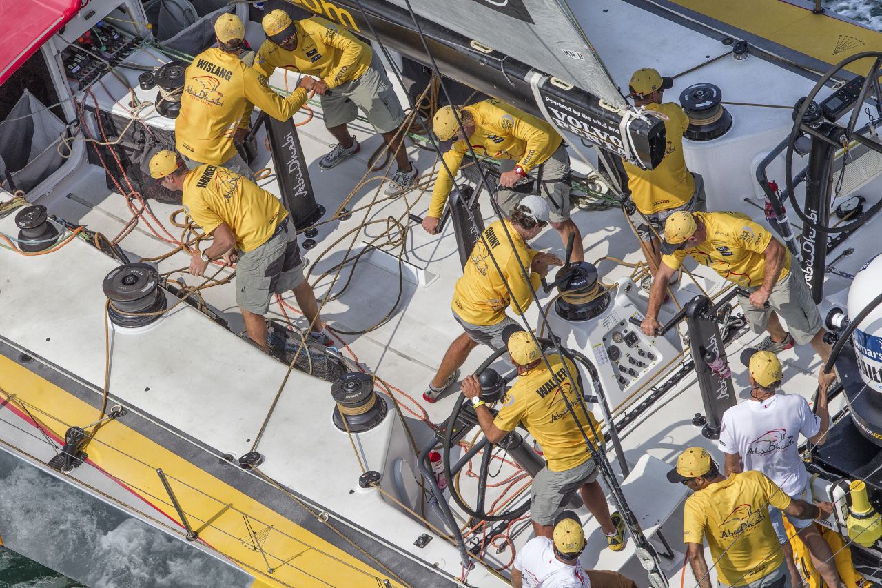 Team Vestas work their magic on deck, during Leg 4 between New Zealand and China.  