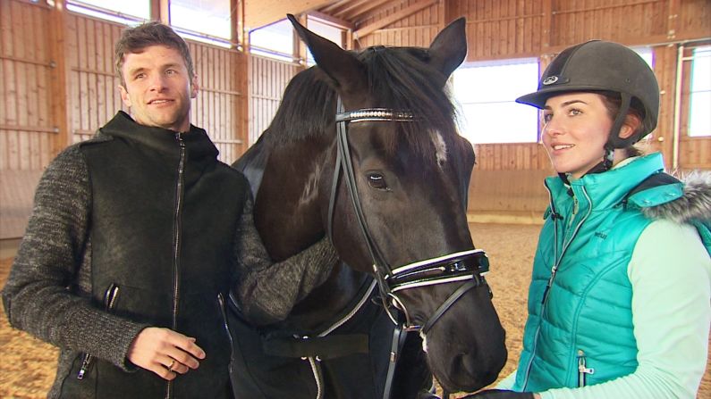 The Mullers own eight horses which they stable at a farm just outside Munich. Lisa spends hours there training with her horse Birkhofs Dave and recently won her first national level title at the Grand Prix in the Bavarian town of Kreuth.