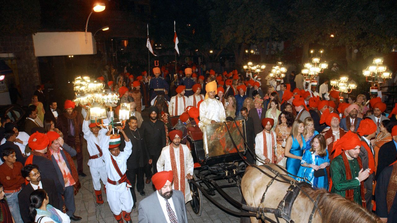 Indian-American groom Vikram Chatwal's wedding procession leaves for his bride's home in New Delhi in February 2006. 