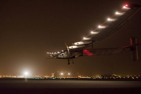MARCH 10 - MUSCAT, OMAN: A Swiss<a href="http://cnn.com/2015/03/08/middleeast/solar-impulse-flight/"> solar-powered plane</a> lands in Oman after it took off from Abu Dhabi early Monday, marking the start of the first attempt to fly around the world without a drop of fuel. Solar Impulse founder Andre Borschberg was at the controls of the single-seater for the 400-kilometer (250 mile) flight.