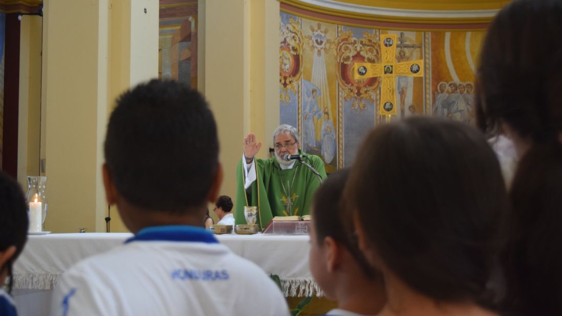 Monsignor Rómulo Emiliani celebrates a mass dedicated to children and peace at the San Pedro Sula Cathedral. Emiliani says the plight of the migrant children is a national and regional disgrace.