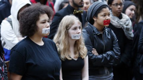 University students protest the racist comments on March 9.