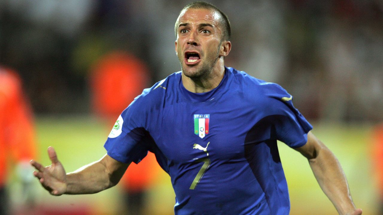 Italian forward Alessandro Del Piero celebrates after scoring the second goal for his team during the semi-final World Cup football match between Germany and Italy at Dortmund's World Cup Stadium, 04 July 2006. Italy won 2 to 0 after extra-time. AFP PHOTO / ROBERTO SCHMIDT (Photo credit should read ROBERTO SCHMIDT/AFP/Getty Images)