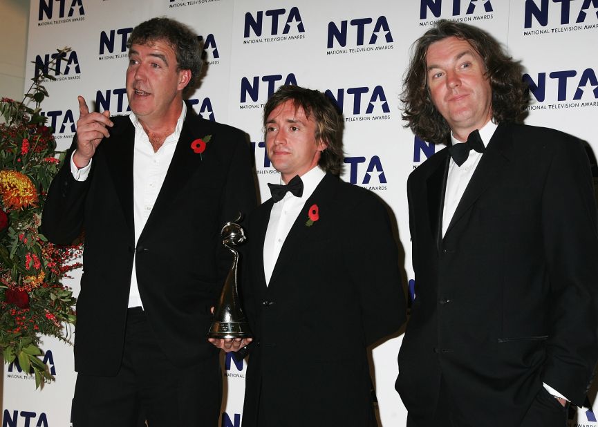 Top Gear presenters Jeremy Clarkson, Richard Hammond and James May pose with the award for Most Popular Factual Programme at the UK's National Television Awards 2007. Syndicated in 214 countries and with an audience in excess of 350 million, it is the most viewed factual show in the world.