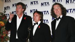 'Top Gear' presenters Jeremy Clarkson, Richard Hammond and James May pose with the award for Most Popular Factual Programme at the National Television Awards 2007 at the Royal Albert Hall. Syndicated in 214 countries and with an audience in excess of 350 million, it is the most viewed factual show in the world.