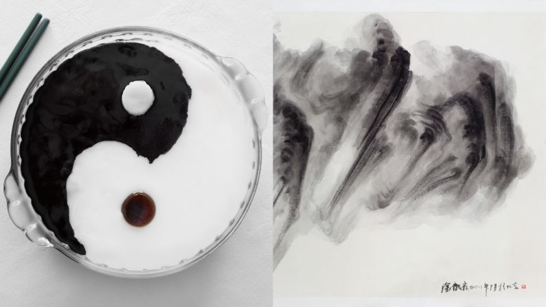 Ringo Chow, the executive chef of China Tang Hong Kong, says this  dish recreate the calmness of Xu Longsen's 2011 "Celestial Shore."<br />Black squid ink sauce and sea cucumber are used for the yin (black) side of the dish. The yang (white) side is made of supreme sauce on fish maw.<br />Special menu is available until March 31.<br /><a href="index.php?page=&url=http%3A%2F%2Fchinatang.hk%2Fchinatang%2Fapp%2F%23story" target="_blank" target="_blank"><em>China Tang</em></a><em>, shop 411-413, 4F, Landmark, 15 Queen's Road, Central, Hong Kong</em>
