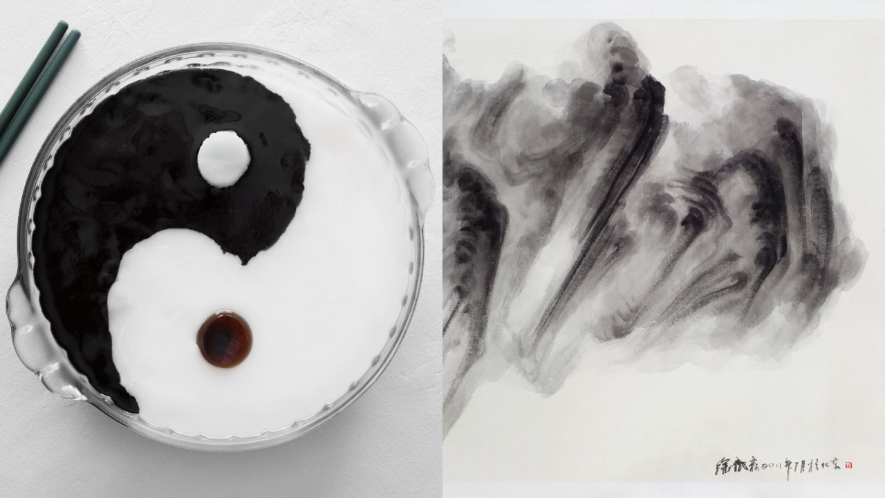 Ringo Chow, the executive chef of China Tang Hong Kong, says this  dish recreate the calmness of Xu Longsen's 2011 "Celestial Shore."<br />Black squid ink sauce and sea cucumber are used for the yin (black) side of the dish. The yang (white) side is made of supreme sauce on fish maw.<br />Special menu is available until March 31.<br /><a href="http://chinatang.hk/chinatang/app/#story" target="_blank" target="_blank"><em>China Tang</em></a><em>, shop 411-413, 4F, Landmark, 15 Queen's Road, Central, Hong Kong</em>