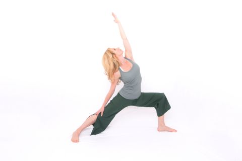 <strong>Reverse warrior: </strong>This enhances hip and shoulder mobility, opens the chest, strengthens and lengthens the core, promotes knee stability and increases leg strength and flexibility.