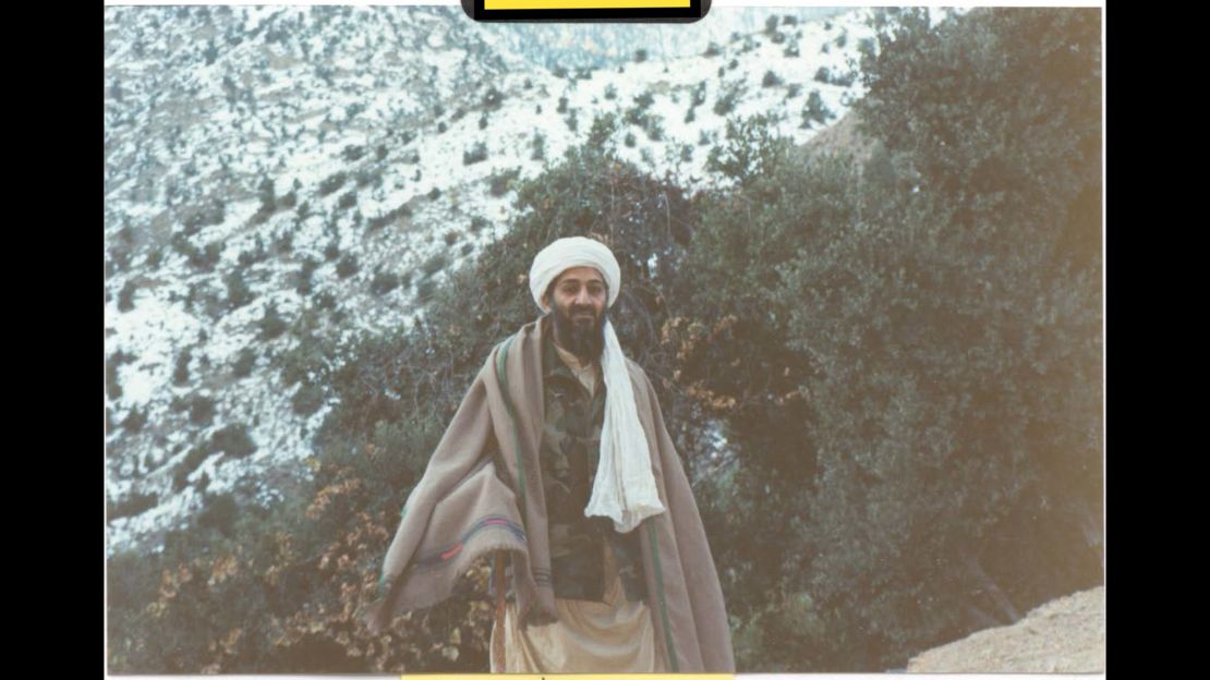 Osama bin Laden is seen at his Afghan hideout in the mountainous area of Tora Bora in 1996.