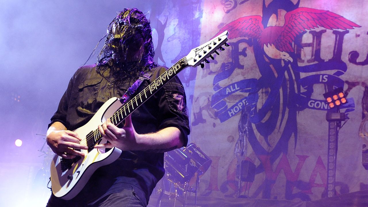 Guitarist Mick Thomson performs during the Rockstar Energy Drink Mayhem Festival in 2008.