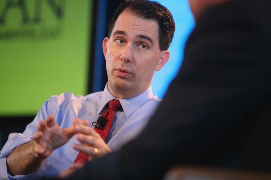 Walker fields questions from Bruce Rastetter at the Iowa Agriculture Summit on March 7, 2015 in Des Moines, Iowa.
