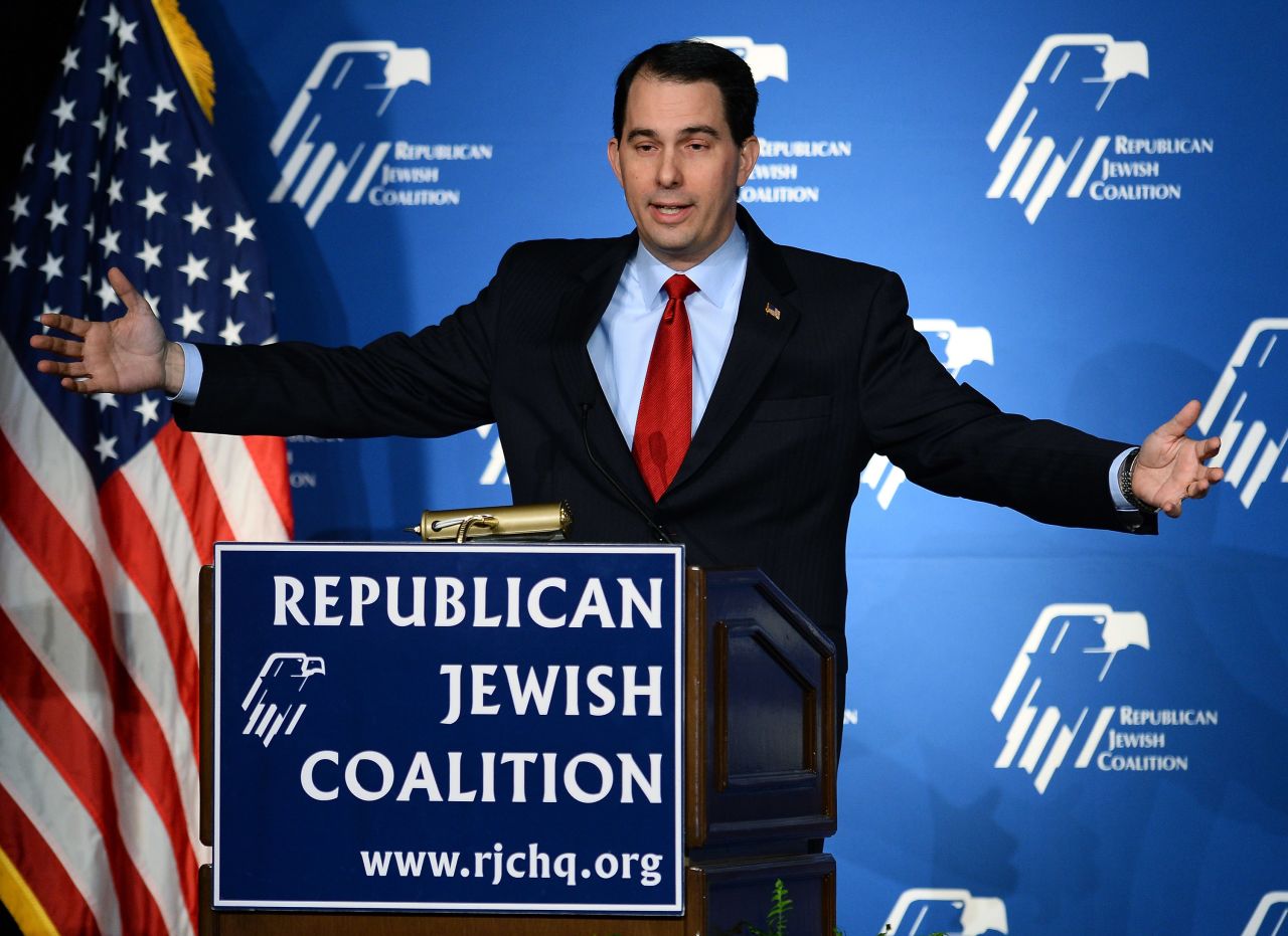 Walker speaks during the Republican Jewish Coalition spring leadership meeting at The Venetian Las Vegas on March 29, 2014.