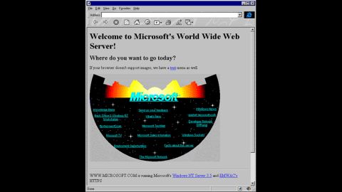 In 1993, eight years after Symbolics registered its .com domain, Microsoft got into the act. This 1994 "Star Map" home page was one of its first to display images instead of just text, according to the company.