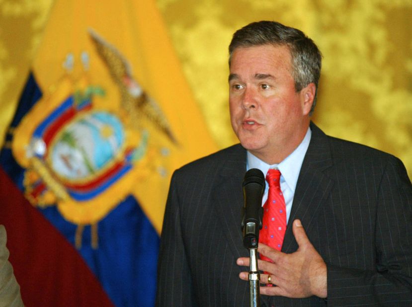 Bush speaks during a press conference at the Carandolet Government Palace in Quito, January 18, 2006. Bush and a businessmen delegation were in a two-day visit to talk about a free trade agreement. 