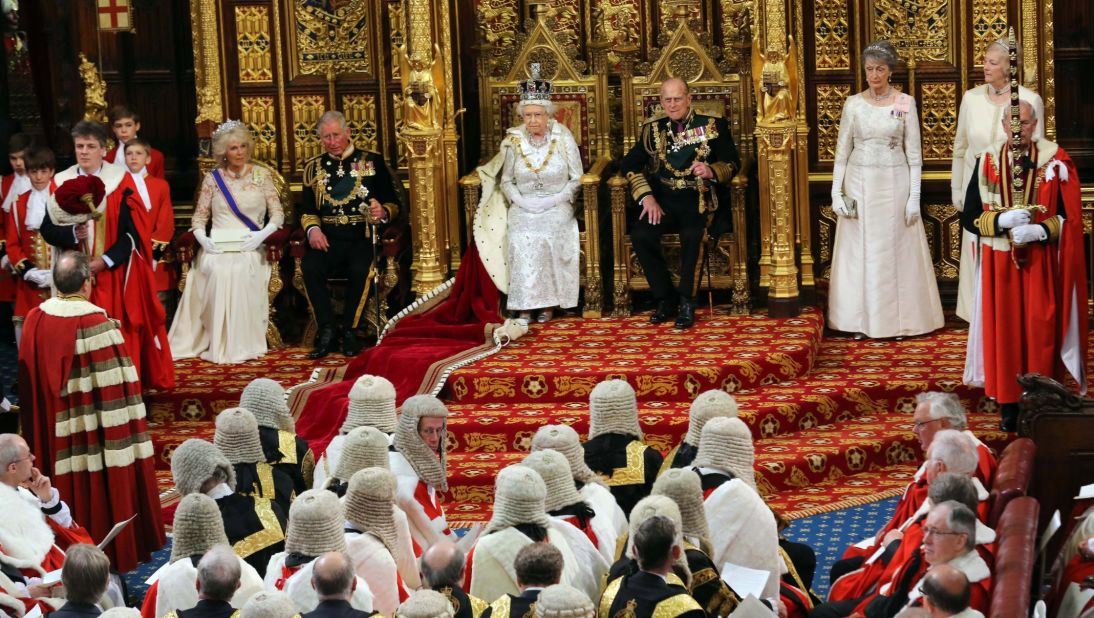 Charles and Camilla, seated at the left near Queen Elizabeth II, attend the opening of Parliament in May 2013.