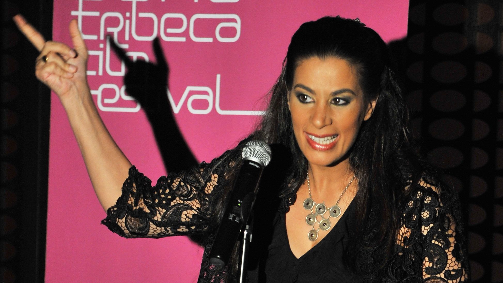 Comedian Maysoon Zayid performs onstage at Comedy Night at the W Hotel Doha during the 2009 Doha Tribeca Film Festival.