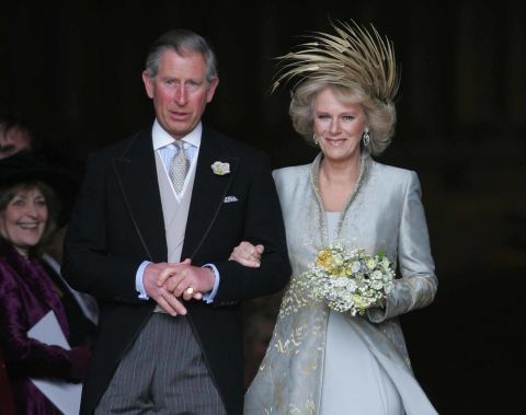 Charles and Camilla leave a prayer service on their wedding day in 2005.