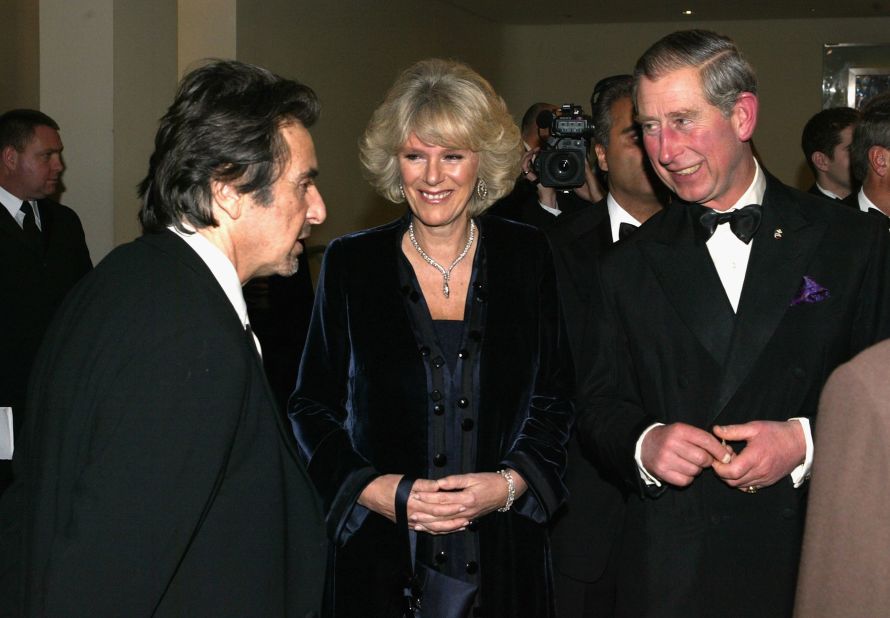 Charles and Camilla talk with actor Al Pacino in London in November 2004.