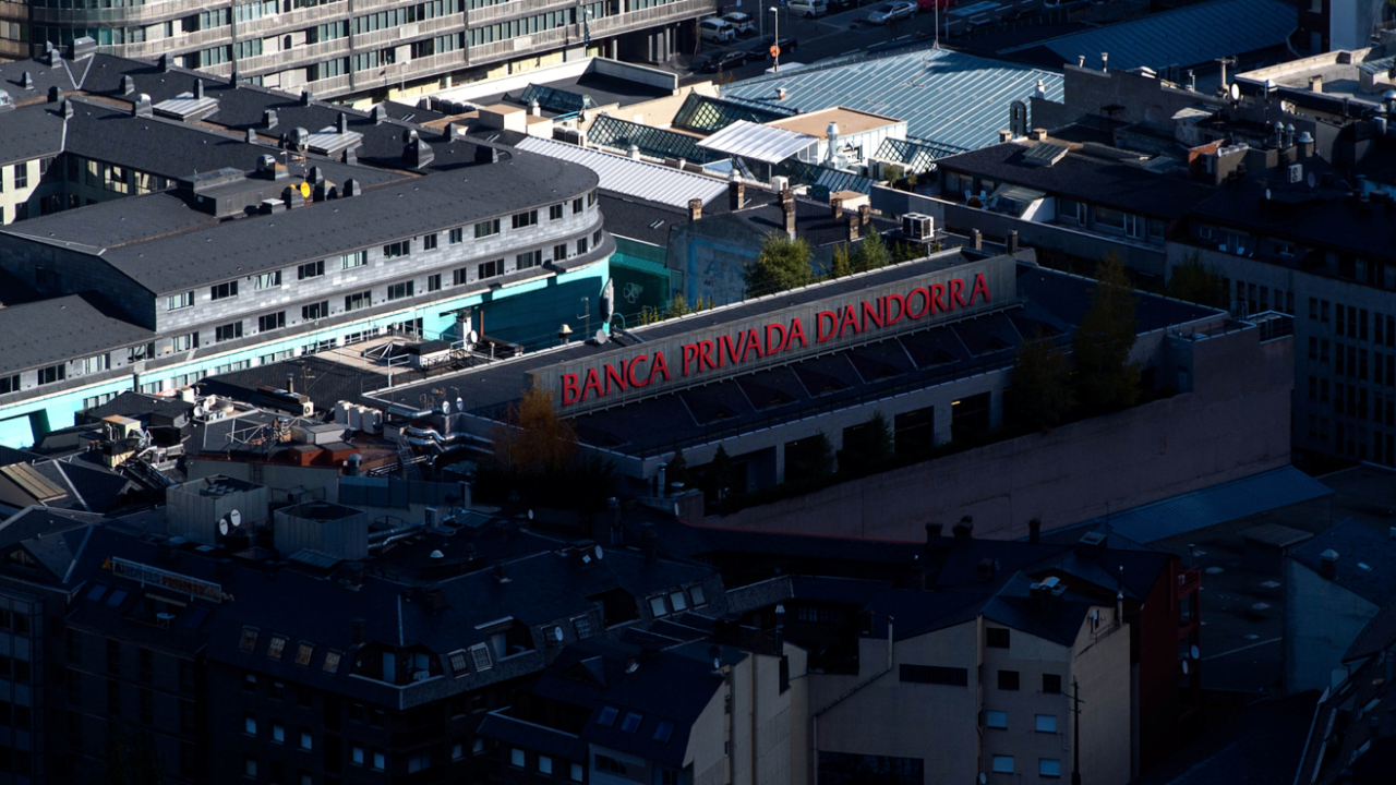 ANDORRA LA VELLA, ANDORRA - OCTOBER 31: A logo sits on display on the roof of the headquarter of Banca Privada of Andorra Bank on October 31, 2014 in Andorra la Vella, Andorra. Andorra is a tax haven status although it is in the process of reforming its tax regime. Several politicians and businessmen associated with recent cases of political corruption in Spain are being investigated for having accounts in tax havens such as Switzerland, Liechtenstein or Andorra. (Photo by David Ramos/Getty Images)