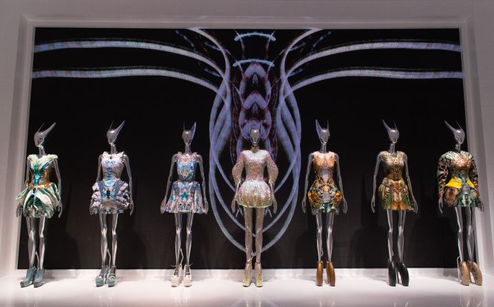 The exhibition covers his MA graduate collection from 1992 to 2009's <em>Plato's Atlantis</em>, his last fully realized collection before his death in February 2011. (It spawned the vertiginous armadillo shoes popularized by Lady Gaga.) 