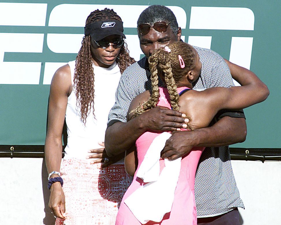 Serena Williams exchanged a hug with her dad after the final. Richard Williams shaped the careers of his two grand slam winning daughters from humble beginnings. 