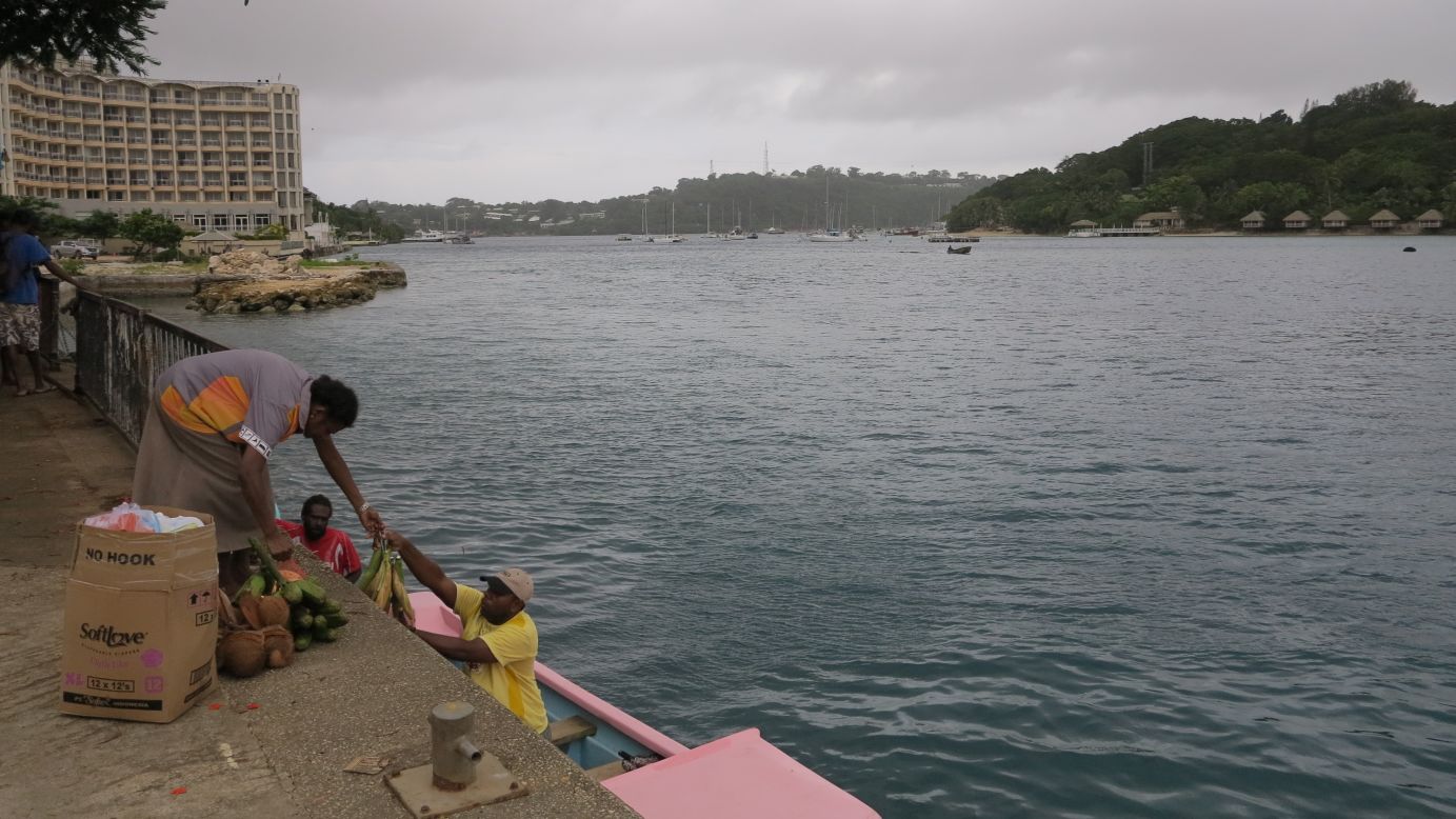 Preparations are made in Port Vila ahead of the storm on March 12.