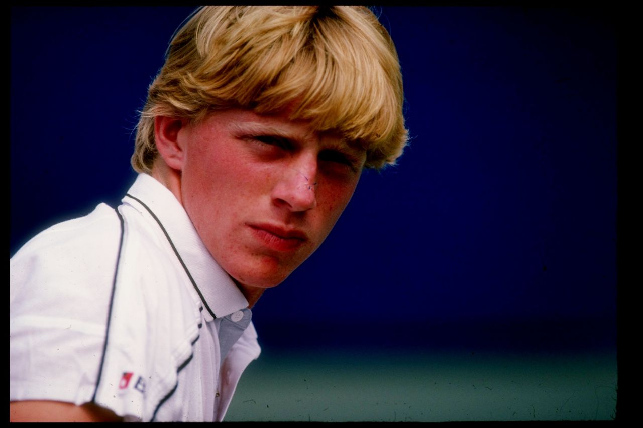 A young Boris Becker sporting a floppy fringe. In 1985, the German became the youngest-ever Wimbledon men's singles champion, aged just 17 years old.