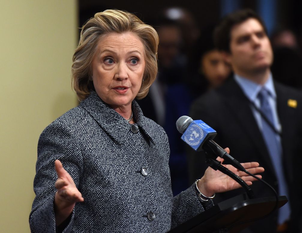 Hillary Clinton answers questions from reporters March 10, 2015 at the United Nations in New York. Clinton admitted that she made a mistake in choosing, for convenience, not to use an official email account when she was secretary of state. 