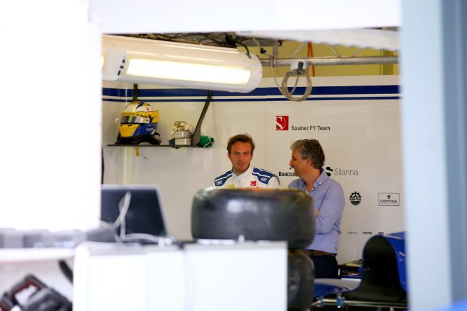 Giedo van der Garde seen here in the Sauber garage during Friday's practice session. The Dutch driver recently took the Swiss team to court saying they had reneged on a promise that he would be a lead driver in 2015. Van der Garde won the case and the appeal held earlier this week but did not appear on the track on Friday.