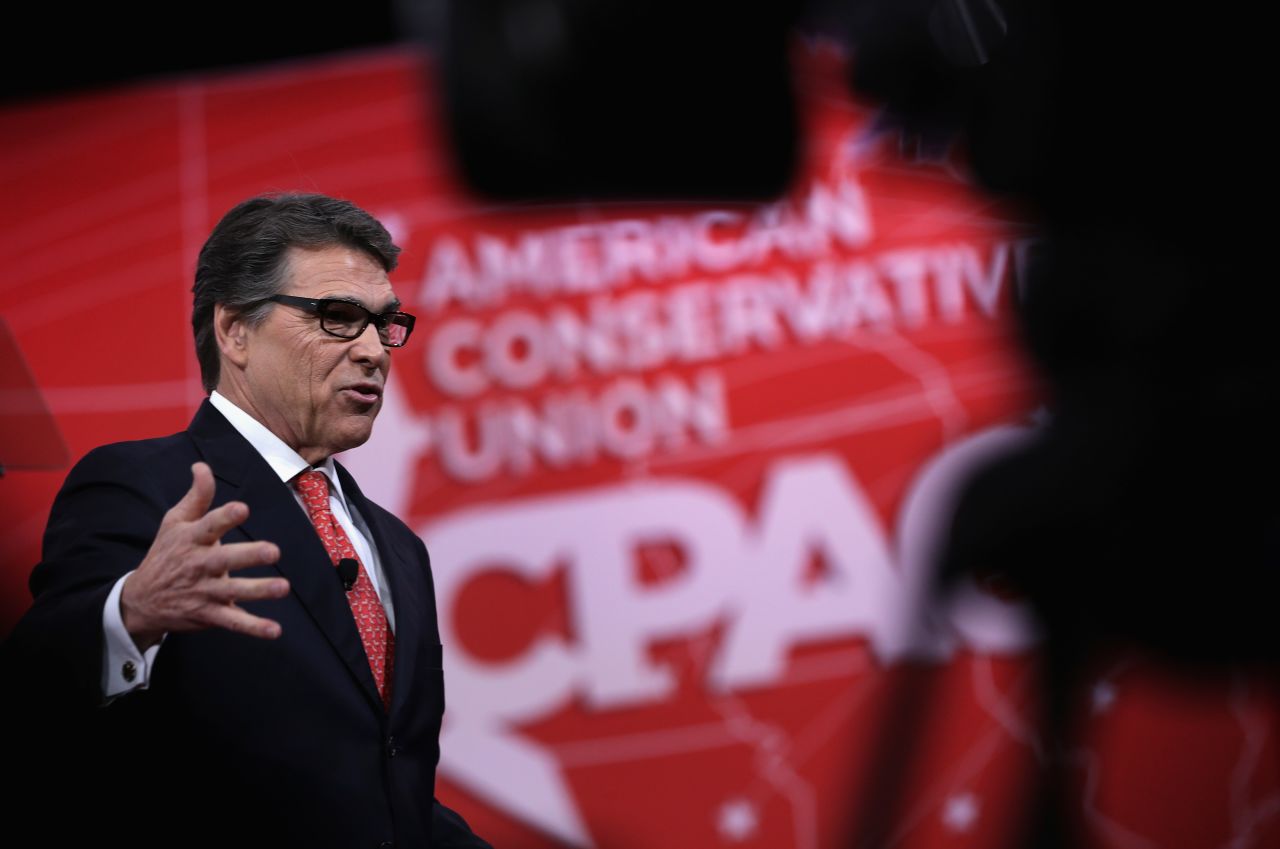 Former Texas Governor Rick Perry addresses the 42nd annual Conservative Political Action Conference (CPAC) February 27 in National Harbor, Maryland.