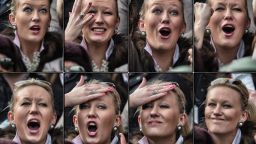 CHELTENHAM, ENGLAND - MARCH 12: (EDITORS NOTE : A digital filter was used in the creation of this image) In this composite image, a racegoer reacts as she watches a race on the third day of the Cheltenham Festival on March 12, 2015 in Cheltenham, England. Thousands of racing enthusiasts are expected at the four-day festival which opened on Tuesday. (Photo by Matt Cardy/Getty Images)