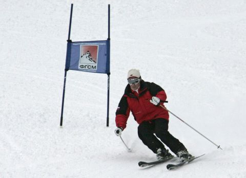 Putin skis in Krasnaya Polyana, Russia, in February 2008.