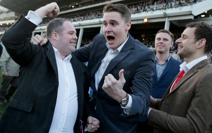 Elation, disbelief, shock. We're not sure how much this young man at England's Cheltenham Festival has just won. But judging by his face, it's enough to warrant the next round of drinks. Cheers!