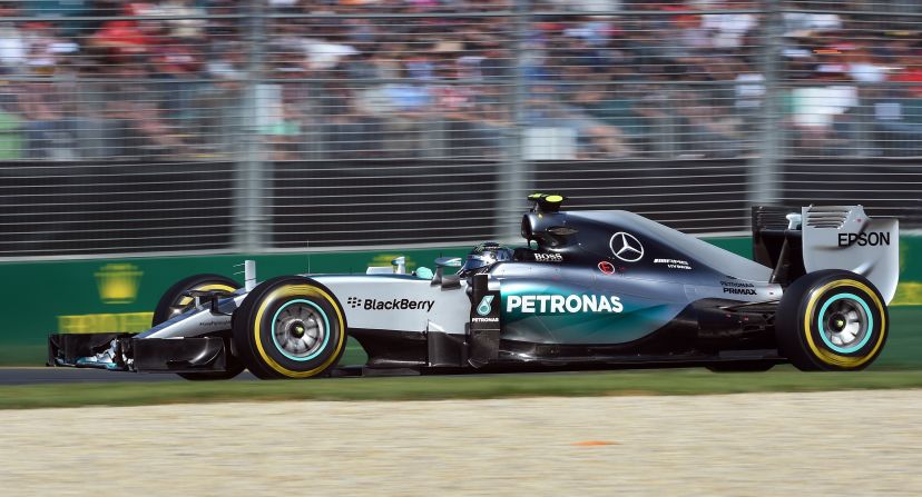 Rosberg in flying action for Mercedes during the Australian Grand Prix in Melbourne but he had to give second best to teammate Hamilton.