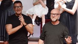  Stefano Gabbana and Domenico Dolce during the runway at the Dolce&Gabbana show during the Milan Fashion Week Autumn/Winter 2015 on March 1, 2015 in Milan, Italy.  (Photo by Pietro D'Aprano/Getty Images)
