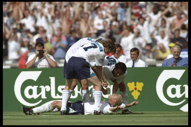 Witty responses to tabloid controversies hardly come more overt and in-your-face than this. <br /><br />Prior to the 1996 European Championships, England midfielder Paul Gascoigne was pictured on a team night out having a series of alcoholic drinks poured down his throat in a position known as the "dentist's chair". The English media roared at such antics before an important tournament.<br /><br />So, after scoring against Scotland in England's second game of the tournament, Gascoigne celebrated by lying back in the dentist's chair position as teammates squirted water into his mouth.   