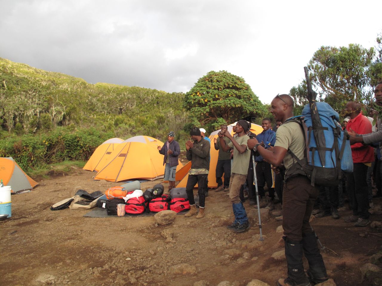 On Day One, the porters and guides welcome the group to their first camp after six-and-a-half hours of hiking. It was an emotional arrival for CNN anchor Brooke Baldwin.