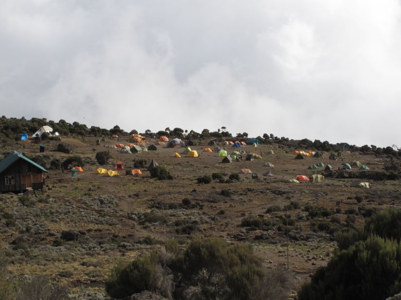 Multiple groups camp on the mountain, all hoping for their piece of the summit on a shower-free trip of a lifetime.
