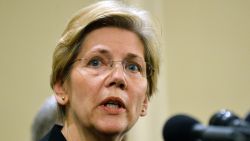 Senator Warren speaks at a press conference on April 16, 2013, in Boston, one day after the Boston Marathon bombing.