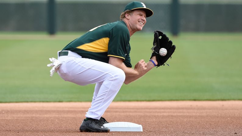 Actor Will Ferrell plays with the Oakland Athletics during a spring training game Thursday, March 12, in Mesa, Arizona. <a href="index.php?page=&url=http%3A%2F%2Fm.mlb.com%2Fcutfour%2F2015%2F03%2F12%2F112259358%2Fheres-everything-you-need-to-know-about-will-ferrells-epic-day-at-mlb-spring-training" target="_blank" target="_blank">Ferrell suited up for 10 different Major League Baseball teams</a> at some point during the day, playing every position as he was filmed for a new HBO special from Funny or Die. The stunt also helped raise money for the fight against cancer -- nearly $1 million, according to Ferrell. HBO is owned by CNN's parent company, Time Warner.