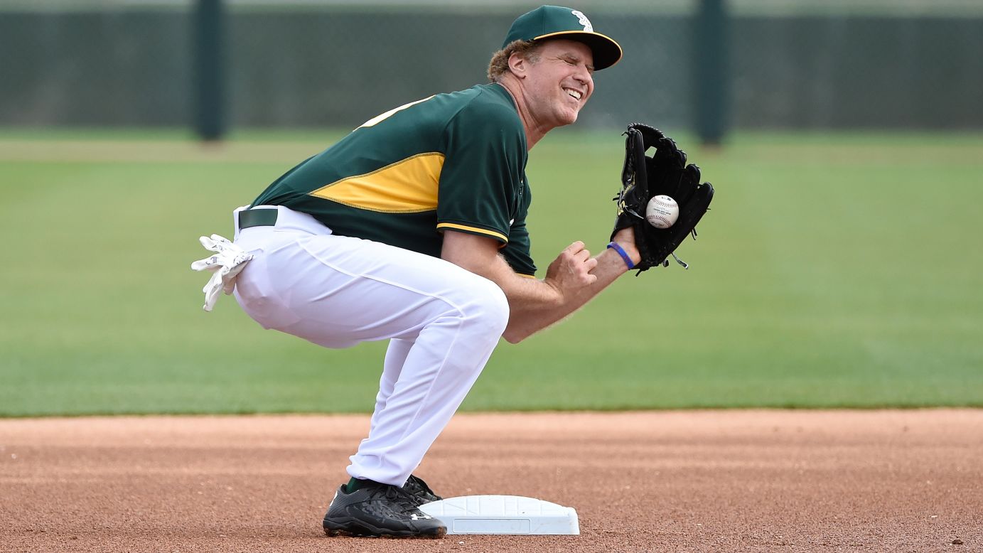 Actor Will Ferrell plays with the Oakland Athletics during a spring training game Thursday, March 12, in Mesa, Arizona. <a href="http://m.mlb.com/cutfour/2015/03/12/112259358/heres-everything-you-need-to-know-about-will-ferrells-epic-day-at-mlb-spring-training" target="_blank" target="_blank">Ferrell suited up for 10 different Major League Baseball teams</a> at some point during the day, playing every position as he was filmed for a new HBO special from Funny or Die. The stunt also helped raise money for the fight against cancer -- nearly $1 million, according to Ferrell. HBO is owned by CNN's parent company, Time Warner.