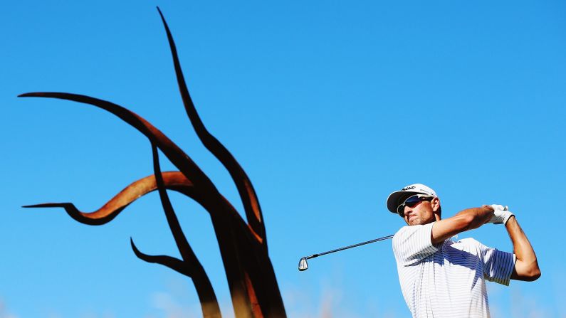 Jordan Zunic tees off during the final round of the New Zealand Open on Sunday, March 15. Zunic won the event, which was held in Queenstown, New Zealand, and is part of the PGA Tour of Australasia.