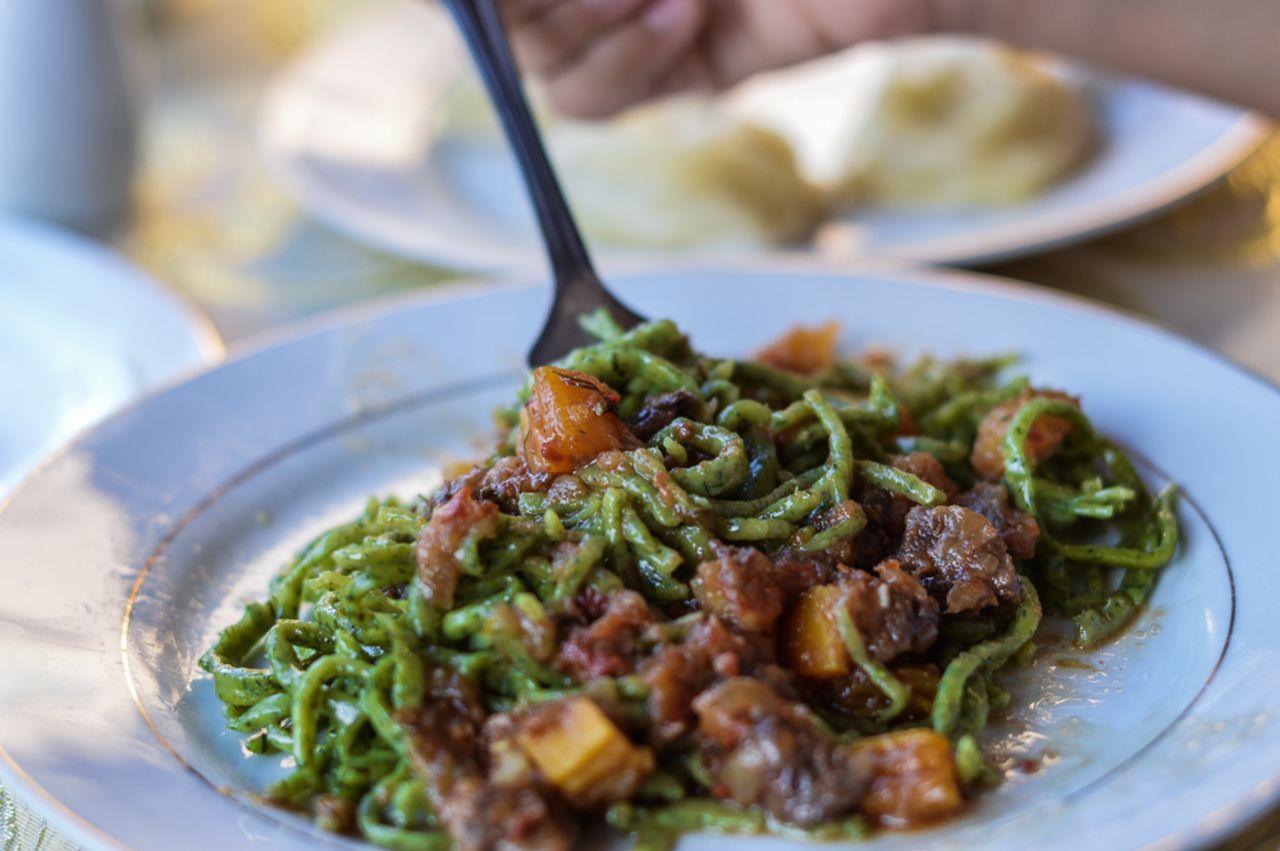 Central Asia isn't exactly famous for gourmet cuisine, but a dish that surprised Zanzanaini and Petit was the Xorazm regional specialty, shuvit oshi. Made with homemade dill pasta drenched in a pumpkin and lamb ragu, it's delicate, satisfying and unforgettable.