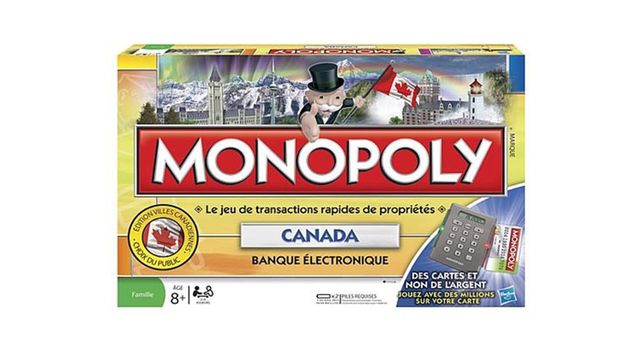 The Canadian edition of Monopoly is just like the American edition but far more polite. The street names have changed over the years, though instead of reflecting increasingly expensive neighborhoods like the American edition, in the 1982 and 2000 editions, they simply go from east to west across the country. The 2010 edition allowed players to vote on their favorites and increased rents by a factor of 10,000. That explains the credit cards.