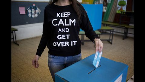A woman casts her vote in Netanya, Israel, on March 17.