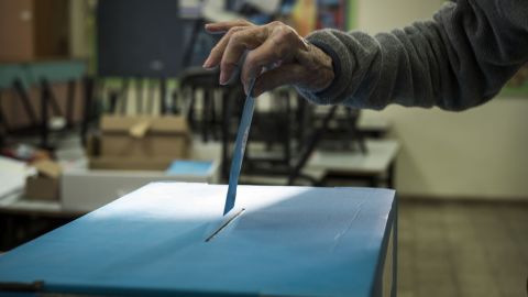 A voter casts a ballot in Tel Aviv on March 17.