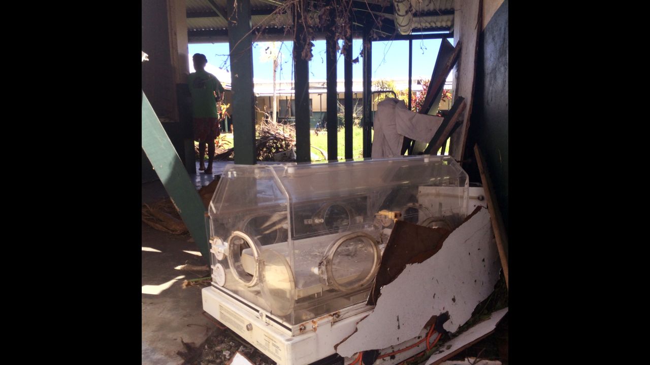 An infant incubator was ruined after the storm. Doctor at Tanna's only hospital says storm damaged medical equipment.