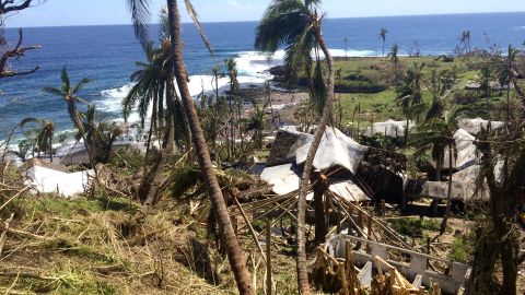 A tourist resort battered by Tropical Cyclone Pam on Tanna island. . Many are subsistence farmers. The storm destroyed many gardens which people rely on to feed their families.