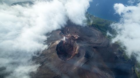 Flying over the Lopevi volcano, heading back towards Puerto Ayora, Vanuatu, in November.
