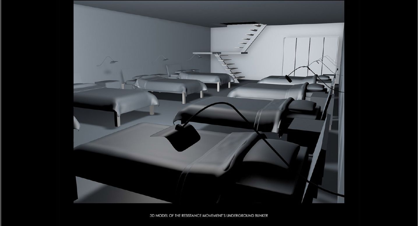 A 3D model of the resistance movement's underground bunker. 
